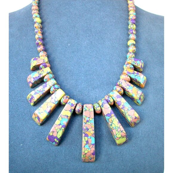 Multicolor Composite Beaded Necklace With Pendant Design & Lobster Claw Clasp  1 - Picture 1 of 4